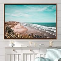 Framed Canvas Wall Art Coastal Freedom Aerial Beach Beach Coastal Cool Minimalism Multicolor Photography Relax/Calm - 16x24 inches