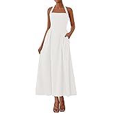 KIRUNDO Women Summer Sleeveless Halter Maxi Dress Sundress 2026 Casual Flowy Wedding Guest Cocktail Beach Vacation Dresses(White, Small)