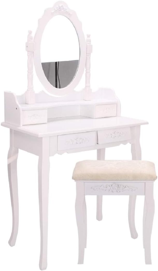 Quieting White Dressing Table Makeup Desk With Stool and Mirror Wooden Shabby Chic Makeup Desk