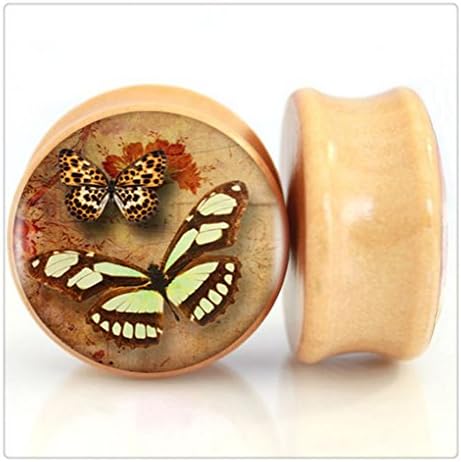 2pcs/lot Wood Leopard Print Butterfly Ear Gauge Plug And Tunnel 6mm-20mm Ear Stretcher Expander Saddle Plug Piercing (1 pair (8 mm))
