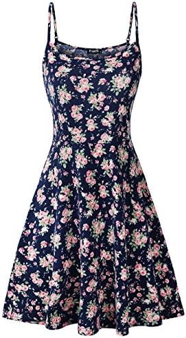 Womens Sleeveless Floral Printed Swing Sundress Spaghetti Strap Dresses