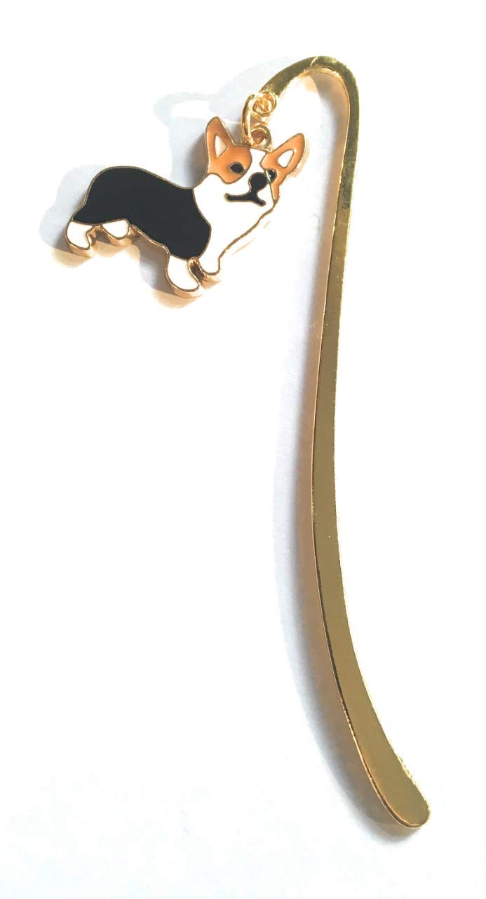 FizzyButton Gifts Gold Tone Mini Bookmark with Enamel Corgi Dog Puppy Charm in Gift Bag
