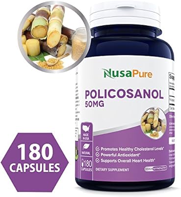 Pure Policosanol 100mg 180 Veggie Capsules (NON-GMO & Gluten Free) Supports Lower Cholesterol, Supports Healthy Circulation - 50mg per Caps - Made in USA - 100% MONEY BACK GUARANTEE - Order Risk Free!
