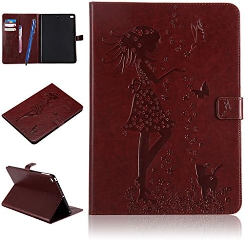 iPad Air 2 Case,Careynoce PU Leather Magnetic Flip Wallet Protective Case Cover for Apple iPad Air 2 iPad 6 (9.7") + Screen Protector and Stylus Pen - Girl(Brown)