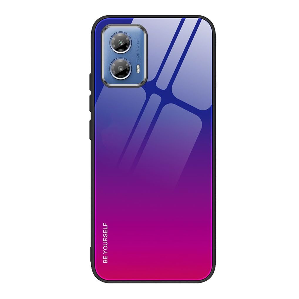 SEAHAI Case for Motorola Moto G34 5G / Moto G45 5G, Ultra Thin Gradient Color Tempered Glass Hard Back & Soft Silicone TPU Bumper Hybrid Shockproof Cover, Colorful Purple
