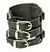 Wide Triple Strap Leather Cuff Wrap Gothic Wristband Bracelet With Buckle Fastening - Black