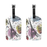 SHANGLONG Cute Luggage Tags Watercolor Paris Eiffel Tower with PU Leather Strap - Set of 2