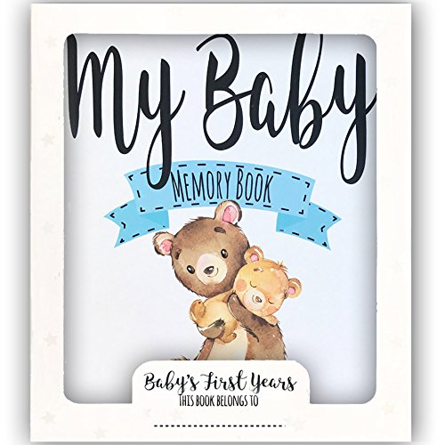 Baby Memory Book, Baby Journal, Baby Record Book 0-3 Years, Best New Baby Boy Gift or Baby Shower Gift, 54 Pages plus Keepsake Envelope, with Gift Box (ready to give) by Ocean Drop Designs