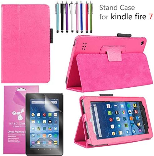 EpicGadget 2019/2017 Amazon Fire 7 Case, Smart Cover Case for Fire 7 Premium PU Leather Folding Folio Stand Case For Fire 7 inch (2019/2017 Release) + 1 Screen Protector and 1 Stylus (Pink) EpicGadget 2019/2017 Amazon Fire 7 Case, Smart Cover Case for Fire 7 Premium PU Leather Folding Folio Stand Case For Fire 7 inch (2019/2017 Release) + 1 Screen Protector and 1 Stylus (Pink)