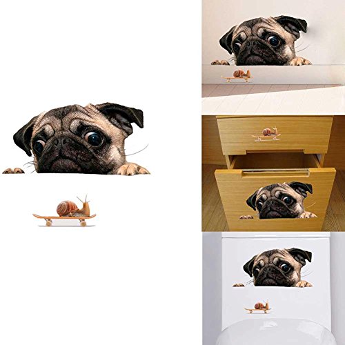 YOUNGFLY 3D Pug Dogs Watch Snail Car Window Decal Cute Pet Puppy Laptop Funny Sticker