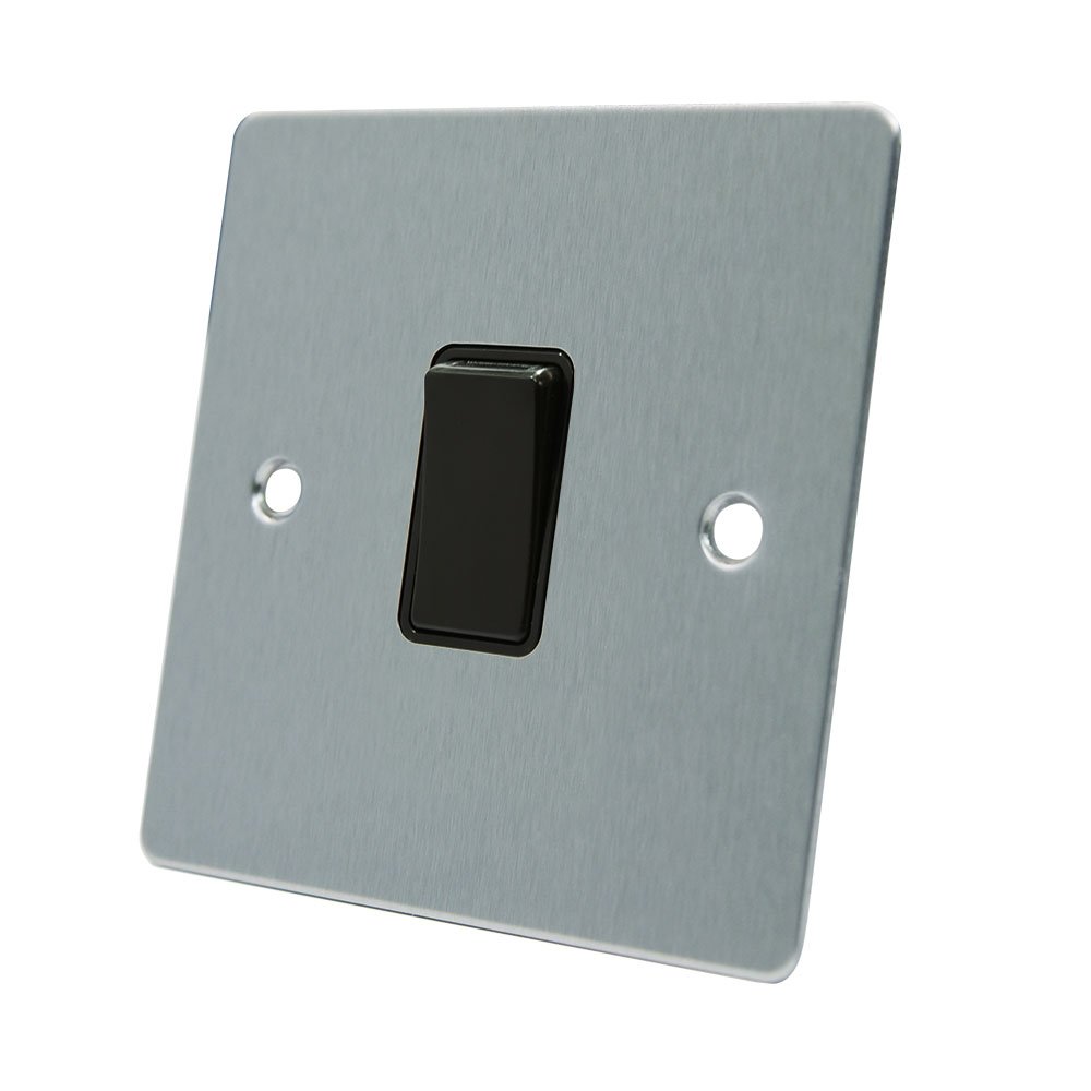 AET FSC1GSWIBLI Satin Chrome Flat Intermediate Black Insert Plastic Rocker Switch-10 Amp Single 1-Gang Light Switch, 240 V