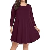 BELAROI Womens Fall Dresses 3/4 Sleeve Plus Size Casual Swing Loose Tunic Dress with Pockets