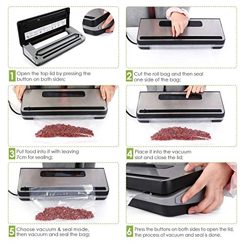 PARTU 2-in-1 Vacuum Sealer Machine Automatic Food Sealing & Vacuum for Dry/Wet Food Savers w/ 11" x 118" Sealer Bag , 2 External Suction Pipe for Fresh-keeping Tank and Clothes Storage