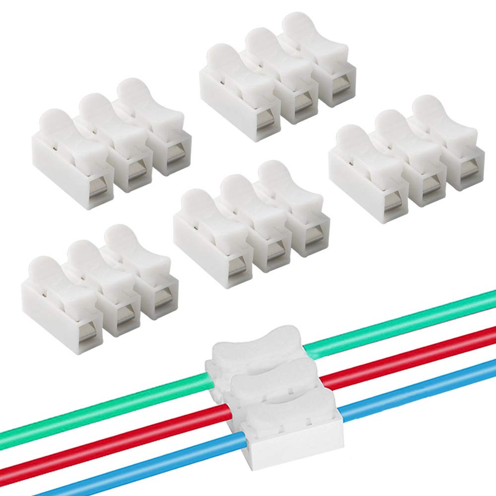 QitinDasen 60 Pcs CH3 Spring Wire Connectors, Quick Cable Connector Terminal Block, Electrical Cable Clamp Terminal Block Connector, No Screw No Welding