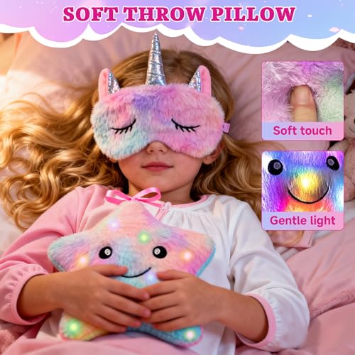 Beauenty Unicorn Gifts for Girls Ages 3-10 - Toys Set with Light Up Plush Pillow, Diary, Headband & Water Bottle - Birthday Christmas New Years Gifts for Kids & Girls (style 1)