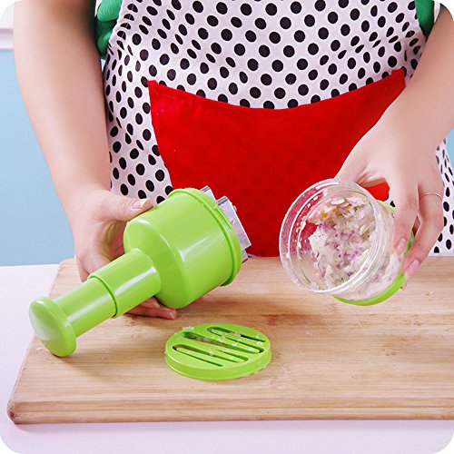 Fenleo Food Chopper One Piece Salad Vegetable Chopper and Slicer Dicer Manual Mini Hand Chopper Onion Garlic Mincer with Cover for Vegetables Stainless Steel Cutter Blade