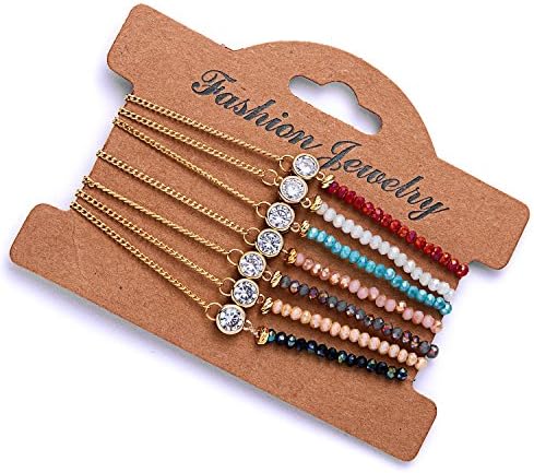 Gmai 7Pcs Bohemian Crystal Colorful Stretch Bead Bracelets Charm Stretch Beach Jewelry Set