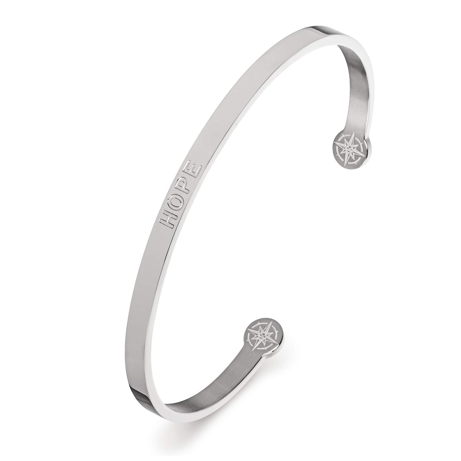Kistanio Women's Bangle with Engraved Saying - HOPE - Surgical Steel - Comes in Velvet Bag, 3 Colours Available Rose Gold, Gold, Silver, Stainless Steel, without stone