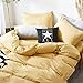 FenDie Solid Cotton Microfiber Duvet Cover Lightweight Polyester Yellow Duvet Cover Queen Soft Wahsed Bedding Set 3 Piece (1 Duvet Cover + 2 Pillowcases), Skin-Friendly and Comfy