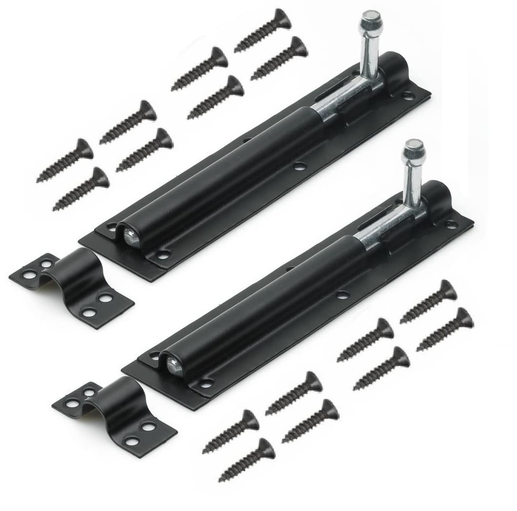 TERF® Heavy Duty Tower Door Bolt Barrel Slide Lock Bolt Black 200mm [8''] Door Latch with Screws Ideal for Internal and External Strong Doors Locks for Bedroom Shed Garage Garden Gate - Pack of 2
