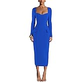 Puhrissimus Bodycon Maxi Dress for Women Sweetheart Neck Long Sleeve Cocktail Party Work Business Pencil Dresses
