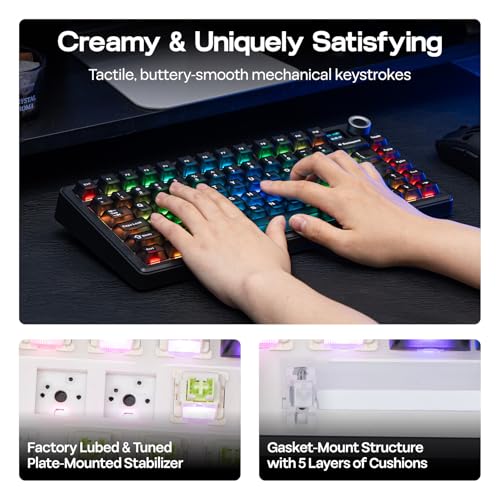 EPOMAKER X Aula F75 MAX Teclado Mecánico Inalámbrico con Pantalla TFT y Perilla, Teclado de Junta en Distribución 75%, Teclado Gaming Intercambiable en Caliente para PC/Mac/Linux (Matte Black)