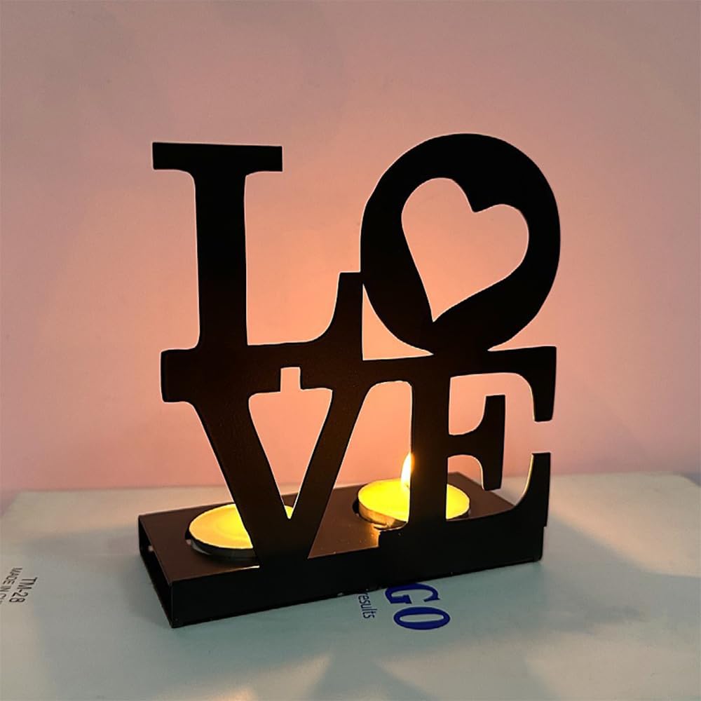 Hosoncovy Decorative Metal Tea Light Candle Holder Shadow Art Tea Light Candle Stand Tea Light Candle Tray Lover Tealight Holder Home Ornament for Home for Wedding for Anniversary (Love)