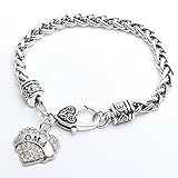 Heart Oma Bracelet Cuff Women Girl Charm - White Crystal Silver Jewelry …