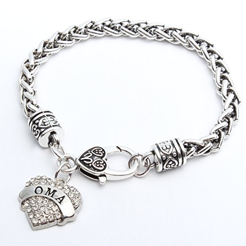 Heart Oma Bracelet Cuff Women Girl Charm - White Crystal Silver Jewelry …