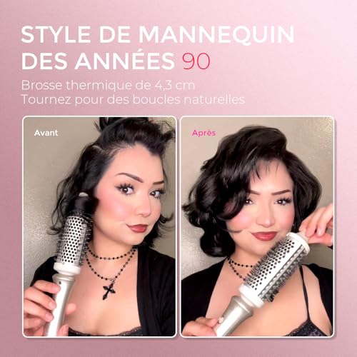 TYMO STYLUX Thermal Brush, 43 mm Thermal Brush, One-Step Ceramic Heated Curling Comb, 3 Temperatures, Electric Curling Brush for Smoothing and Volume
