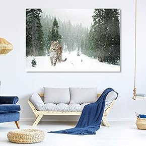 Canvas Wall Art for Living Room,Bedroom Home Artwork Paintings Snow Mountain Forest Leopard Ready to Hang - 12x18 inches