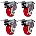 Online Best Service 4 Pack Caster Wheels Swivel Plate with Brake On Red Polyurethane Wheels (3 inch with Brake) primary