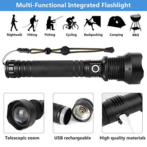 Rechargeable LED Flashlight, Tactical Flashlights High Lumens 90000