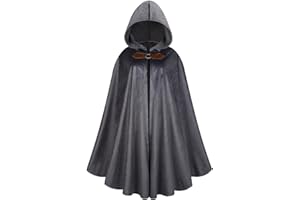 HAPNBCELE Men's Medieval Cloak with Hood,Renaissance Cloak Adult Velvet