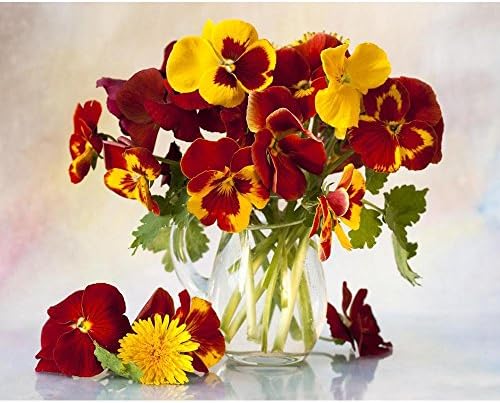 ArtzFolio Bunch of Flowers Pansies Unframed Premium Canvas Painting 35.1inch x 28inch (89.2cms x 71.1cms)