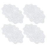yazi Lace Coasters Doilies Set of 4 White Color Handmade Oval Crochet Cotton Lace Table Placemats 9