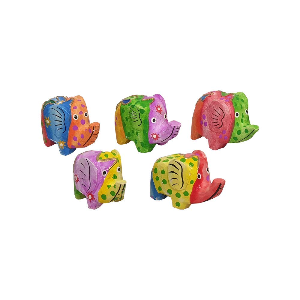VIE Naturals Abstract Elephant Carving, Painted - Set of 5, 10 cm