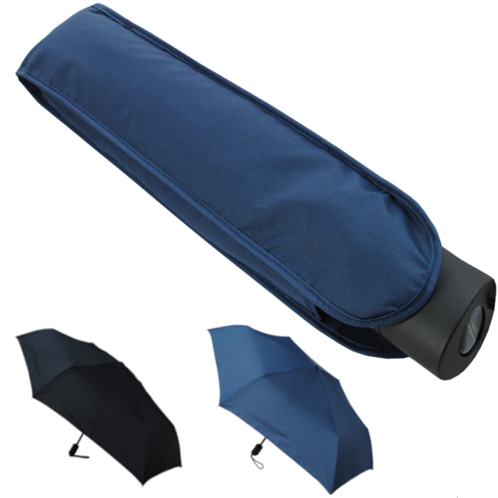 4cm Flat Windproof Strong Umbrella - Best for Auto Open and Close - Small Compact Umbrella - Slim Folding Foldable Frame Waterproof Travel - Men Women - Navy Blue Canopy