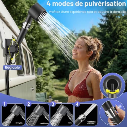 KingSom Camping Shower, Portable Shower with Heating, 8000mAh Rechargeable Electric Shower Pump, Adjustable Camping Showers with Large LED Smart Screen for Outdoor, Hiking