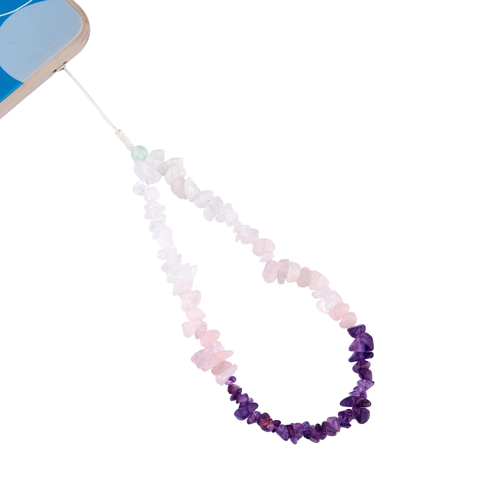 BEEFLYING Natural Gemstone Phone Lanyard Wrist Straps Pink and Puprle Stone Beads Chips Cellphone Charm Wristlet Handmade Anti-Lost Phone Bracelet for Keychain Bag Hanging Accessories