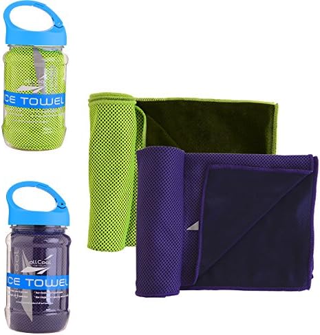 ALLCOOL Cooling Towel(2Pack) For Yoga,Travel,Climb,Golf,Football,Snap Cooling Towel Suitable For Outdoor and Gym(Green-Purple)