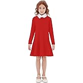 Girls Casual Dress Long Sleeve Vintage Peter Pan Collar T-Shirt Dresses Age 3-12 Years