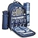 VonShef 4 Person Outdoor Picnic Backpack Bag Set with Insulated Cooler Compartment - Includes Picnic Blanket, Detachable Bottle Wine Holder, Flatware and Plates – Navy Tartan