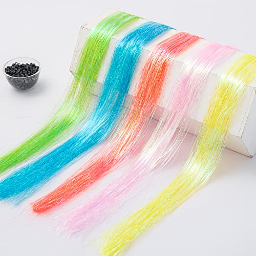 SYGY 10PCS Hair Tinsel Kit, 5 Colors 2000 Strands Tinsel Hair Extensions Kit with Tools, 47 Inches Fairy Hair Tinsel for Women Girls Hair Accessories, Glitter Hair Tinsel Heat Resistant for Halloween Cosplay Christmas New Year Party