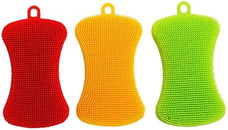 3 Pack Silicone Scrubber Sponge, Non Stick Dishwashing Sponges for Dish Vegetables Baby Bottles