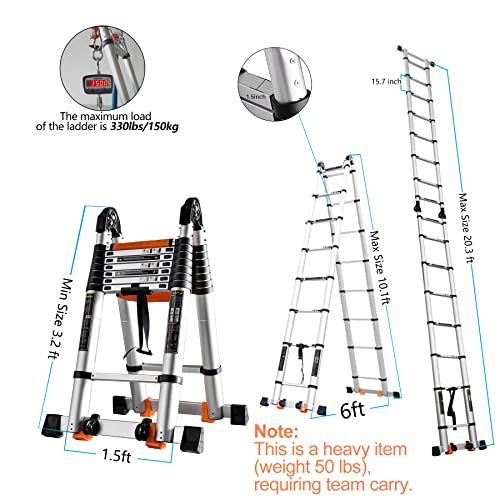 20FT Telescoping Ladder w. Stabilizer/Wheels/Cargo Hold,Adjustable