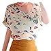 VOBAGA® Women's Korean Colorful Print Short Sleeve Top T-Shirt Blouse Bird Pattern XL