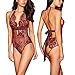 ALLoveble Women Lace Babydoll Teddy Underwear Black (S, Wine Red)