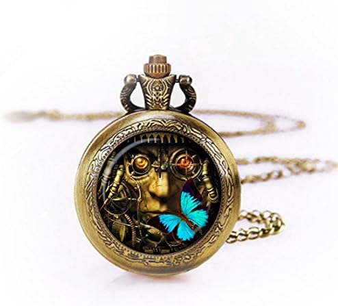 Steampunk Gear Dial Pocket Watch Necklace Handmade Steampunk Pendant Jewelry (2)