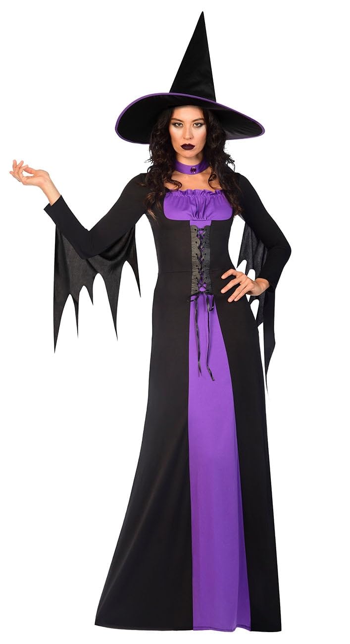 amscan 9908297 Adult Ladies Classic Purple Witch Fancy Dress Halloween Costume & Hat Book Week Outfit (UK Dress Size 20-22)